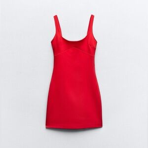 Zara Red Tailored Mini Dress with Scoop Neck Red